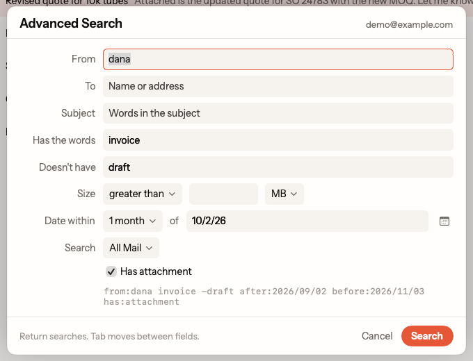 The Advanced Search form