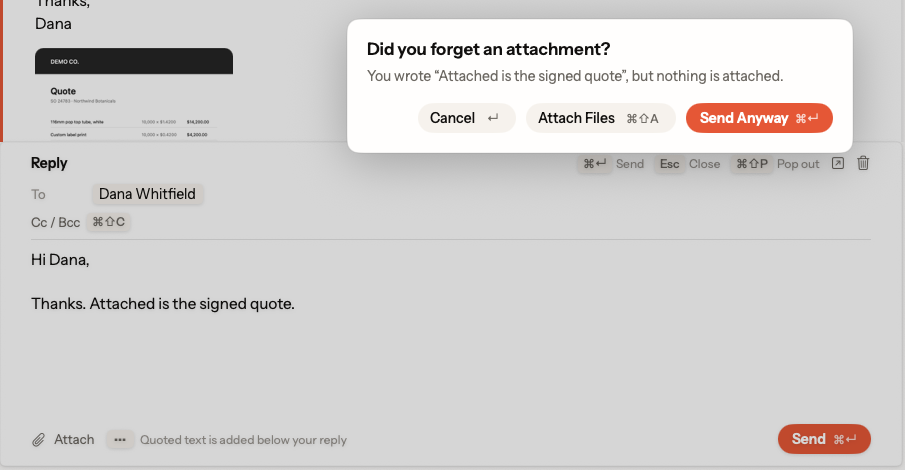 The forgotten-attachment question over a reply