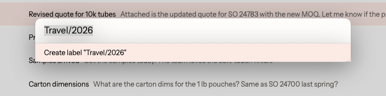 Typing a new label name in the label box